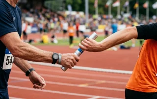 image d'une course de relai d'un père et de son fils, symbole de la transmission paternelle